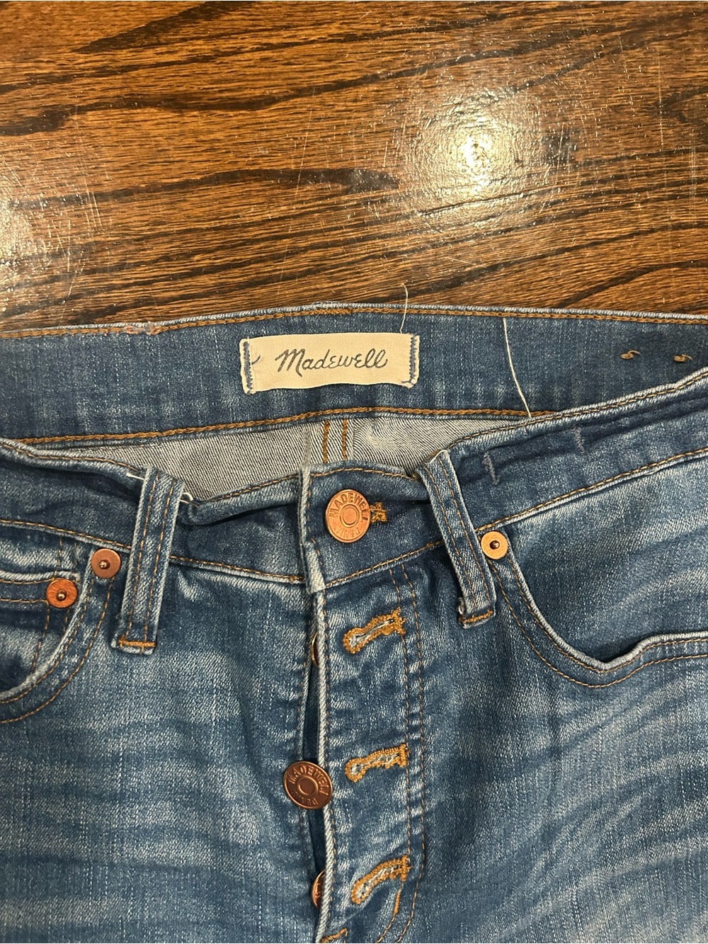 Women’s Distressed Blue Straight-Leg Jeans- Madewell Demi Boot- Size 24 - Picture 3 of 5